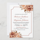 Terracotta Floral Border Foto QR Code Wedding Einladung (Vorderseite)