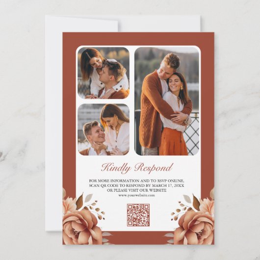 Terracotta Floral Border Foto QR Code Wedding Einladung (Rückseite)
