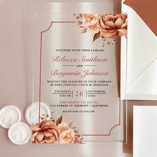 Terracotta Floral Border Wedding Acryleinladungen