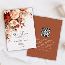 Terracotta Floral Botanischer QR Code Hochzeit