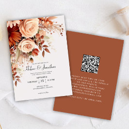 Terracotta Floral Botanischer QR Code Hochzeit Einladung