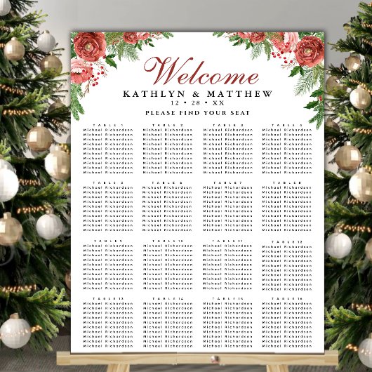 Terracotta Floral Bough Wedding 16 Table Seating Poster