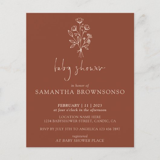 Terracotta Floral Bouquet Budget Babydusche Flyer (Vorne)