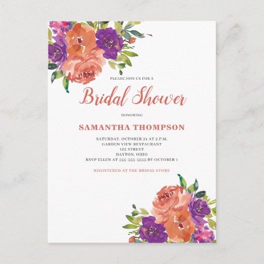 Terracotta Floral Bridal Dusche Postkarte (Vorderseite)