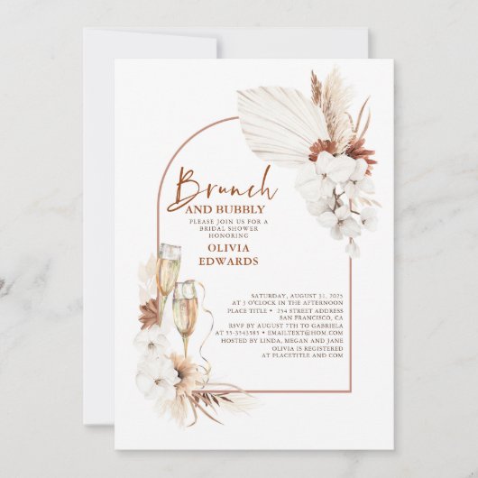 Terracotta Floral Brunch and Bubbly Brautparty Einladung (Vorderseite)