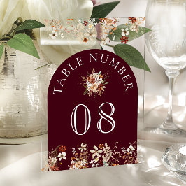 Terracotta Floral Burgundy Acrylic Table Number Acryleinladungen