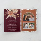 Terracotta Floral Burgundy QR Code Wedding Einladung (Innenseite)
