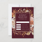 Terracotta Floral Burgundy Wedding RSVP Karte (Vorderseite)