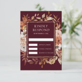 Terracotta Floral Burgundy Wedding RSVP Karte (Stehend Vorderseite)