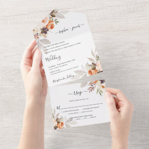 Terracotta Floral Burnt Orange Boho Hochzeit im He All In One Einladung