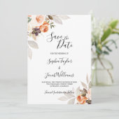 Terracotta Floral Burnt Orange Boho Hochzeit im He Save The Date (Stehend Vorderseite)