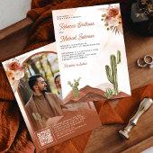 Terracotta Floral Cactus QR Code Foto Wedding Einladung