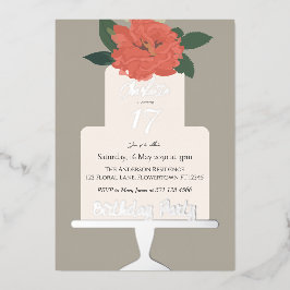 Terracotta Floral Cake Geburtstagsparty Silber Folieneinladung