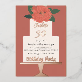 Terracotta Floral Cake Geburtstagsparty Silber Folieneinladung