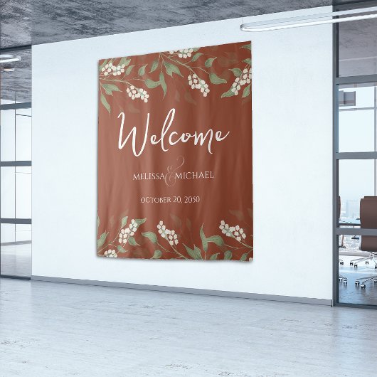 Terracotta Floral Calligraphy Ampersand Grünfläche Wandteppich