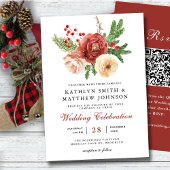 Terracotta Floral Christmas Winter Wedding QR Code Einladung