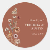 Terracotta Floral Classic Round Sticker (Vorderseite)