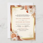 Terracotta Floral Cream Gold Foto QR Code Hochzeit Einladung (Vorderseite)