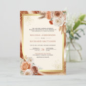 Terracotta Floral Cream Gold Foto QR Code Hochzeit Einladung (Stehend Vorderseite)
