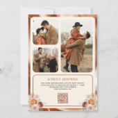 Terracotta Floral Cream Gold Foto QR Code Hochzeit Einladung (Rückseite)