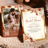 Terracotta Floral Creme Gold QR Code Brautparty Einladung