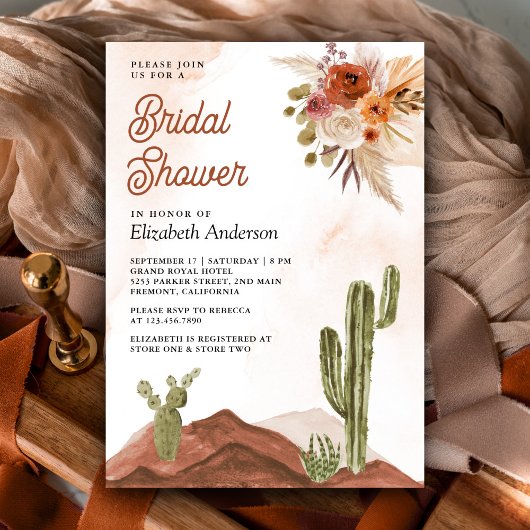 Terracotta Floral Desert Cactus Brautparty Einladung