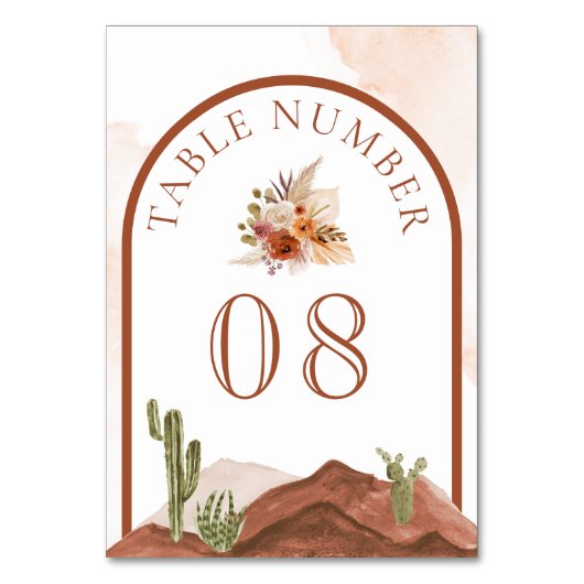 Terracotta Floral Desert Cactus Wedding Tischnummer (Vorderseite)