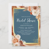 Terracotta Floral Dusty Blue QR Code Brautparty Einladung (Vorderseite)