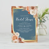 Terracotta Floral Dusty Blue QR Code Brautparty Einladung (Stehend Vorderseite)