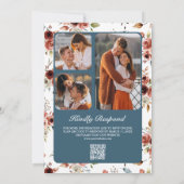 Terracotta Floral Dusty Blue QR Code Wedding Einladung (Rückseite)