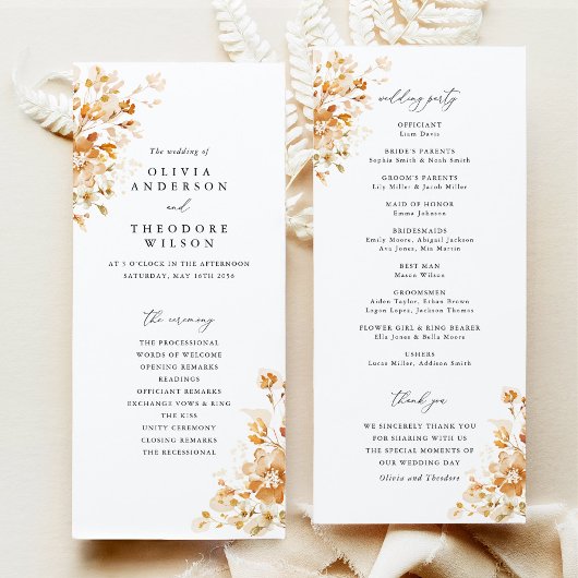 Terracotta Floral Elegant Wedding Ceremony Programm
