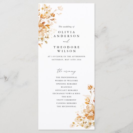 Terracotta Floral Elegant Wedding Ceremony Programm (Vorderseite)
