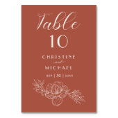 Terracotta floral Elegante Hochzeit Empfang Tischnummer (Vorderseite)