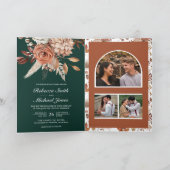 Terracotta Floral Emerald Green QR Code Wedding Einladung (Innenseite)