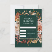Terracotta Floral Emerald Green Wedding RSVP Karte (Vorderseite)