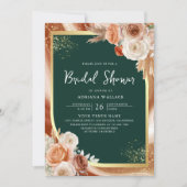 Terracotta Floral Emerald QR Code Brautparty Einladung (Vorderseite)