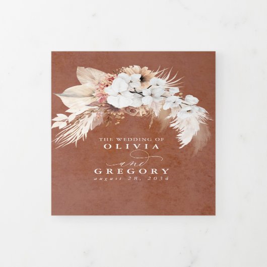 Terracotta Floral Exotic Modern Boho Wedding Dreifach Gefaltete Einladung (Cover)