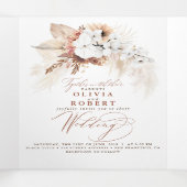 Terracotta Floral Exotic Modern Boho Wedding Dreifach Gefaltete Einladung (Innenseite Mitte)