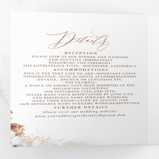Terracotta Floral Exotic Modern Boho Wedding Dreifach Gefaltete Einladung (Innen Erste Seite)