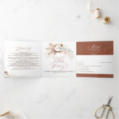 Terracotta Floral Exotic Modern Boho Wedding Dreifach Gefaltete Einladung (Innenseite)