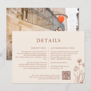Terracotta Floral Fall Wildblume Hochzeit Details Begleitkarte