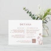 Terracotta Floral Fall Wildblume Hochzeit Details Begleitkarte (Stehend Vorderseite)