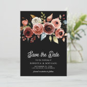 Terracotta Floral Foto Black Wedge Save The Date (Stehend Vorderseite)