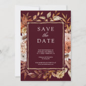 Terracotta Floral Foto Burgundy Wedding Save The Date (Vorderseite)