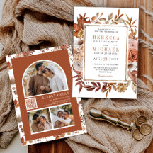 Terracotta Floral Foto Collage QR Code Hochzeit