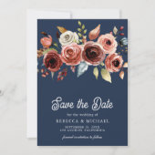 Terracotta Floral Foto Navy Blue Wedding Save The Date (Vorderseite)