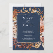 Terracotta Floral Foto Navy Blue Wedding Save The Date (Vorderseite)