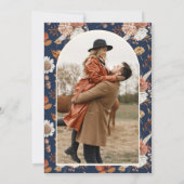Terracotta Floral Foto Navy Blue Wedding Save The Date (Rückseite)