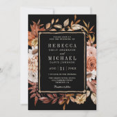 Terracotta Floral Foto QR Code Black Wedding Einladung (Vorderseite)