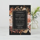 Terracotta Floral Foto QR Code Black Wedding Einladung (Stehend Vorderseite)